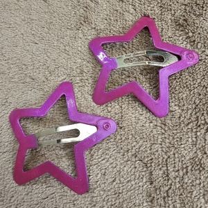 2 Star Shaped Hair Snap Clips Pink Iridescent Shimmer Barrettes Hand Painted